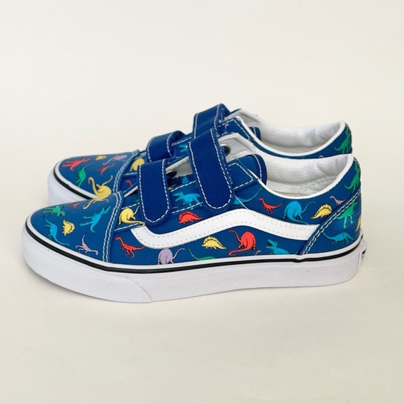 Vans Old Skool V Dino Boys Sneakers Blue Dinosaur Print Pattern NWT Size 3 - Picture 3 of 8